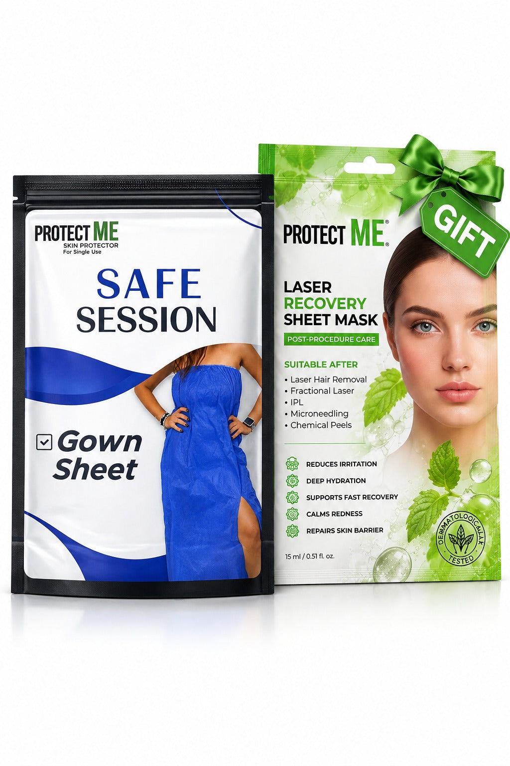 Protect Me Safe Session Gown & Sheet Pack – With FREE Laser Recovery Mask